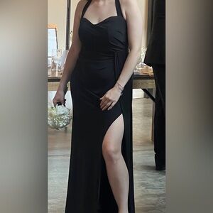Black Formal Gown with leg split and halter top